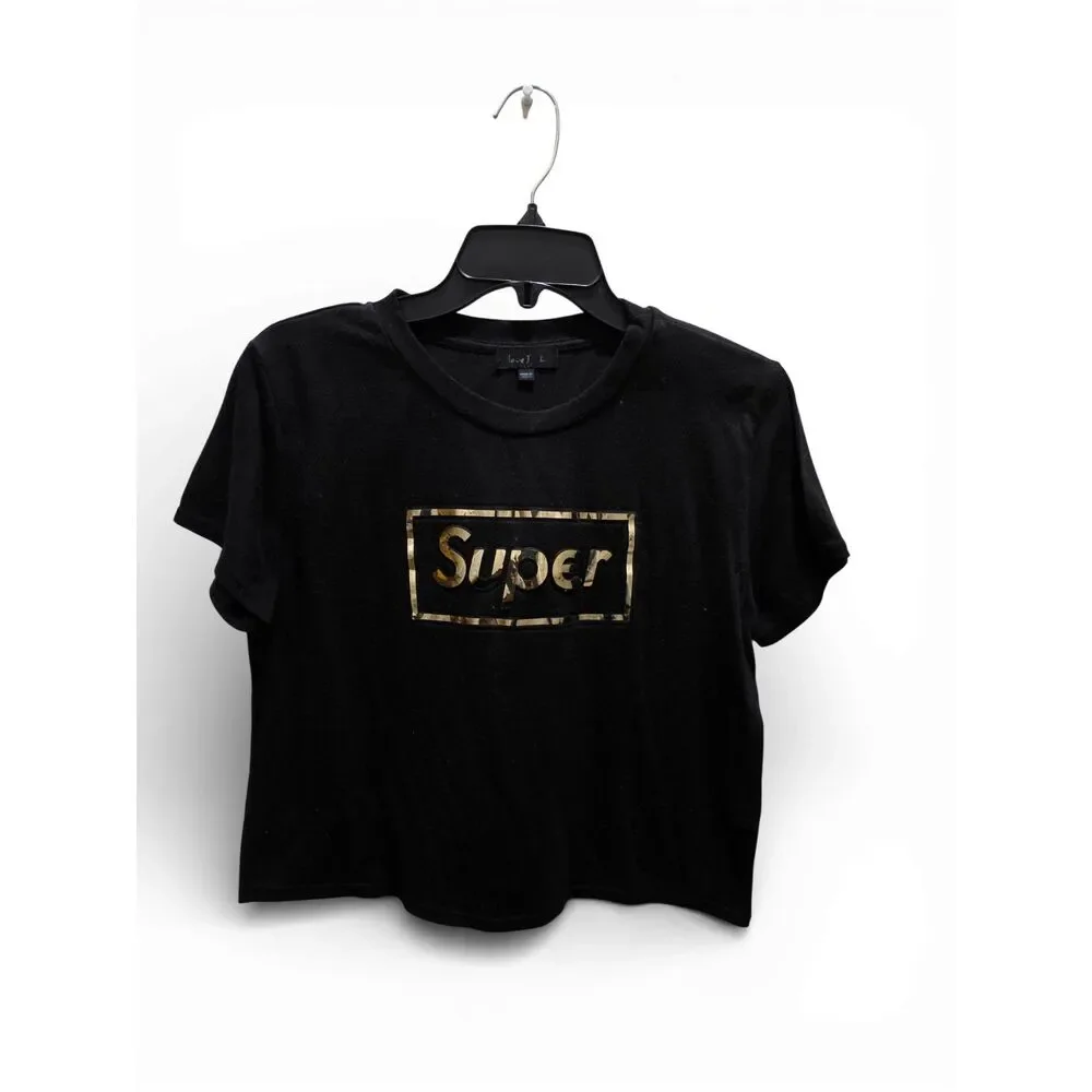 Black Graphic Crop Tee • “Super” Logo • Streetwear Vibes • Size L - Picture 7 of 11